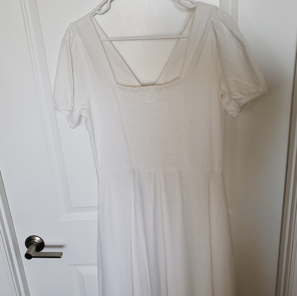 (Tall) NWT Gap White V-Neck Linen Puff-Sleeved Midi Dress - Picture 11 of 15